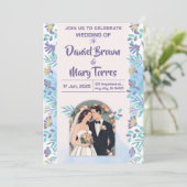 かわいい結婚式招待状ブルーパープル 招待状 (スタンド正面)