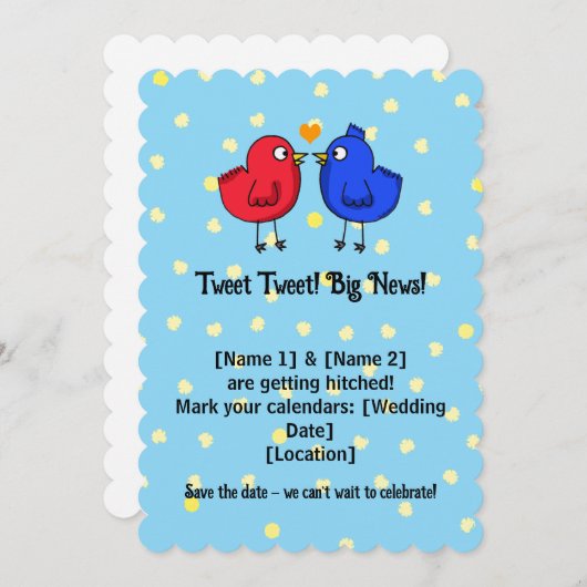 かわいい結婚愛鳥がデートを救う招待状 セーブザデート (正面/裏面)