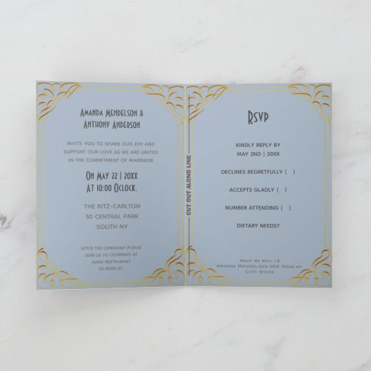 かわいい結婚漫画のカップルの招待と出欠 招待状 (内部)