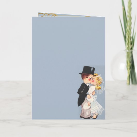 かわいい結婚漫画のカップルの招待と出欠 招待状 (裏面)