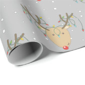 かわいい絡みトナカイレトロクリスマスストリングライト ラッピングペーパー (ロールコーナー)