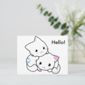 かわいい絵の少年と少女の子猫が愛に満ちて ポストカード (スタンド正面)