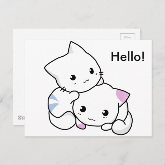 かわいい絵の少年と少女の子猫が愛に満ちて ポストカード (正面/裏面)