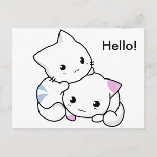 かわいい絵の少年と少女の子猫が愛に満ちて ポストカード