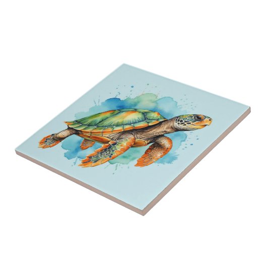 かわいい絵を描ウミガメ タイル (側面)