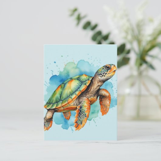かわいい絵を描ウミガメ ポストカード (スタンド正面)