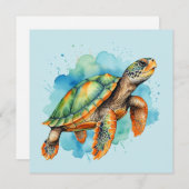 かわいい絵を描ウミガメ 招待状 (正面/裏面)