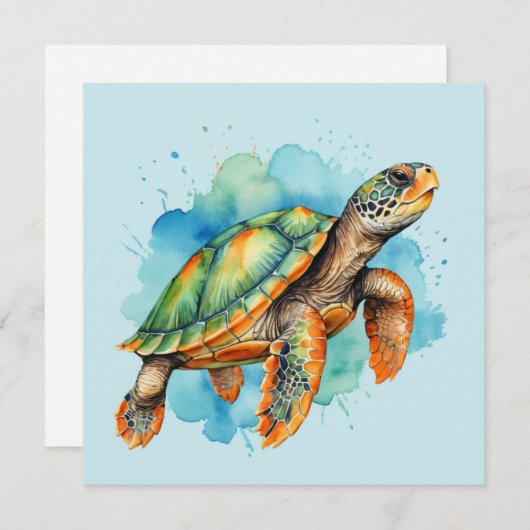 かわいい絵を描ウミガメ 招待状 (正面/裏面)