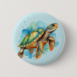 かわいい絵を描ウミガメ 缶バッジ