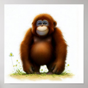 かわいい絵を描オランウータンのデジタル ポスター