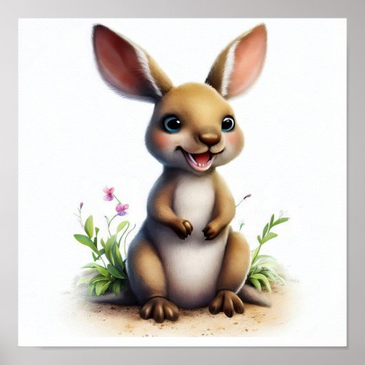 かわいい絵を描カンガルーのデジタル ポスター (正面)