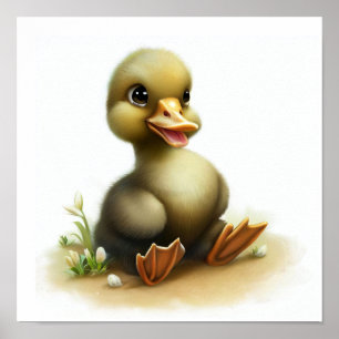 かわいい絵を描ガチョウの3D水色 ポスター