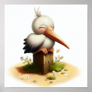 かわいい絵を描コウノトリのデジタル ポスター