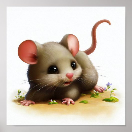 かわいい絵を描ネズミのデジタル ポスター (正面)