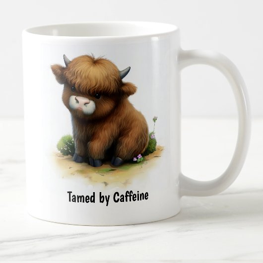 かわいい絵を描ハイランダー牛のデジタル コーヒーマグカップ