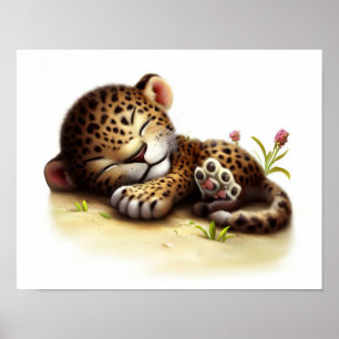 かわいい絵を描ヒョウの子どものデジタル ポスター