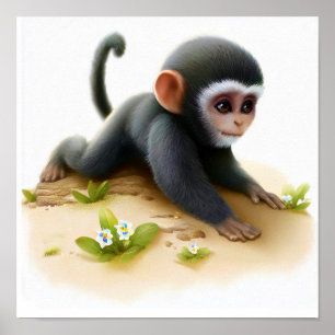 かわいい絵を描ベルベットの猿のデジタル ポスター