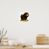 かわいい絵を描マスクの牛のデジタル ポスター (キッチン)