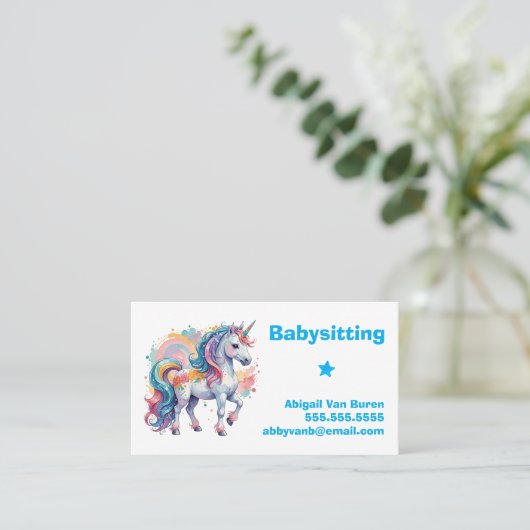 かわいい絵を描ユニコーンベビーシッターNANNYデイケア 名刺 (スタンド正面)