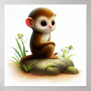 かわいい絵を描リスの猿のデジタル ポスター