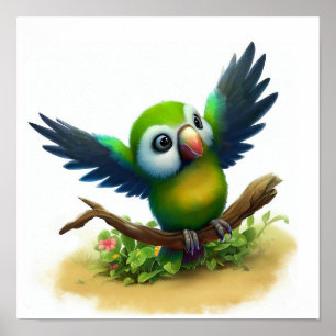 かわいい絵を描仮面のオウムのデジ輝くタル ポスター