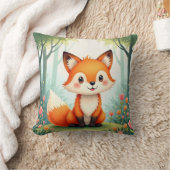 かわいい絵を描小さなキツネの水色 クッション (ブランケット)