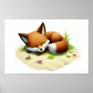 かわいい絵を描島のデジタルキツネ ポスター