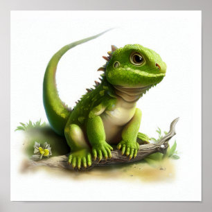 かわいい絵を描若いイグアナのデジタル ポスター