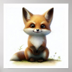 かわいい絵を描若いキツネの3D水彩画 ポスター