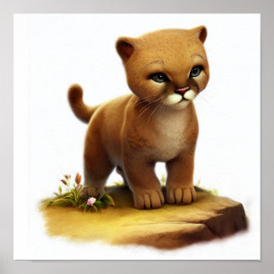 かわいい絵を描若いクマのデジタル ポスター
