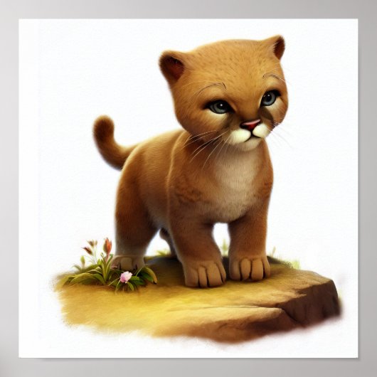 かわいい絵を描若いクマのデジタル ポスター (正面)
