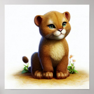 かわいい絵を描若いクマのデジタル ポスター