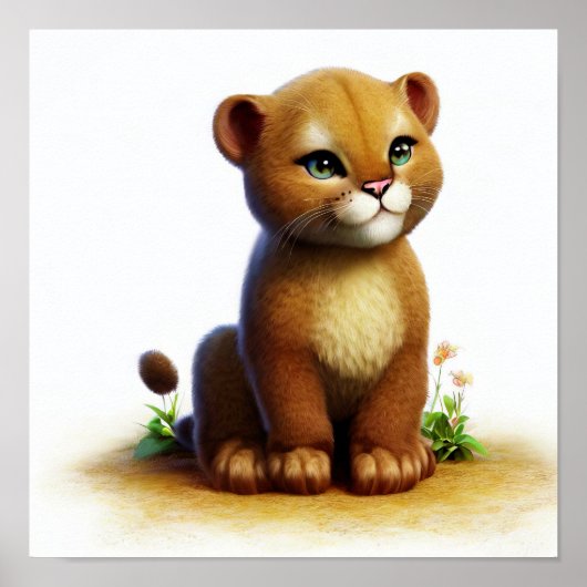 かわいい絵を描若いクマのデジタル ポスター (正面)
