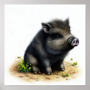 かわいい絵を描野生の豚の3D水彩画 ポスター