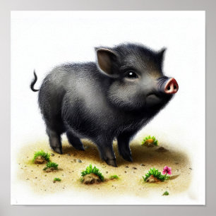 かわいい絵を描野生の豚の3D水彩画 ポスター