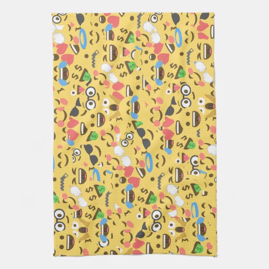 かわいい絵文字のラブはキスのスマイルの笑い方を聞く キッチンタオル (縦)