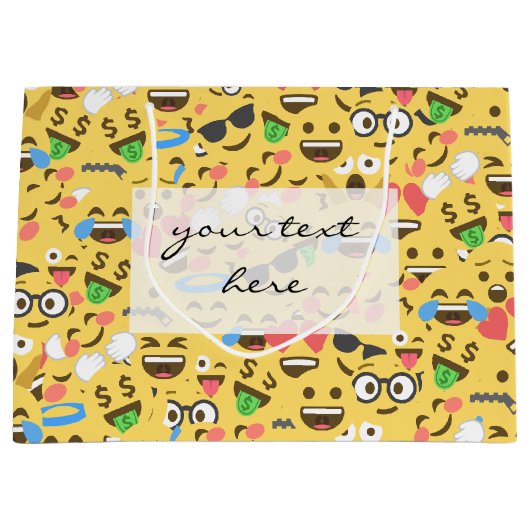 かわいい絵文字のラブはキスのスマイルの笑い方を聞く ラージペーパーバッグ (正面)