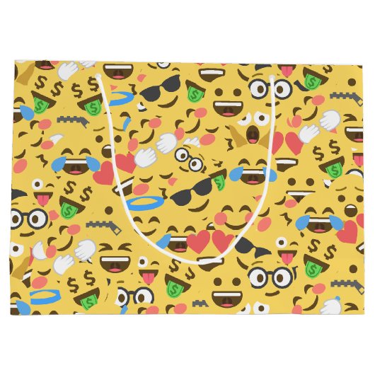 かわいい絵文字のラブはキスのスマイルの笑い方を聞く ラージペーパーバッグ (裏面)