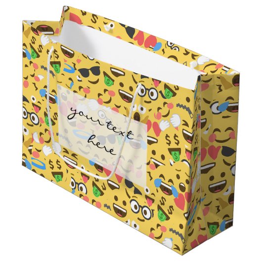 かわいい絵文字のラブはキスのスマイルの笑い方を聞く ラージペーパーバッグ (正面アングル)