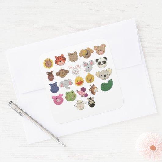 かわいい絵文字の動物顔 スクエアシール (封筒)