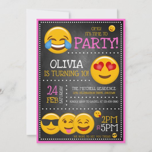 かわいい絵文字ガールのバースデーパーティ招待状 招待状 (正面)