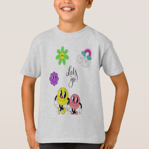 かわいい絵文字キッズTシャツ – ピンク&ブルーの友達 Tシャツ