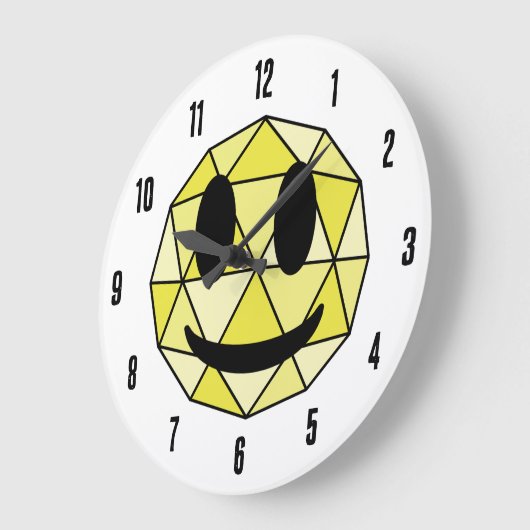 かわいい絵文字ジオメトリック絵文字イエローハッピー顔 ラージ壁時計 (傾斜)