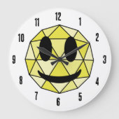 かわいい絵文字ジオメトリック絵文字イエローハッピー顔 ラージ壁時計 (正面)