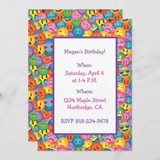 かわいい絵文字プリント招待状 招待状 (正面/裏面)