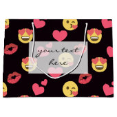 かわいい絵文字ラブハートキス唇パターン ラージペーパーバッグ (正面)