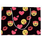 かわいい絵文字ラブハートキス唇パターン ラージペーパーバッグ (裏面)