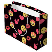 かわいい絵文字ラブハートキス唇パターン ラージペーパーバッグ (裏面アングル)