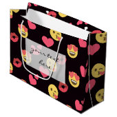 かわいい絵文字ラブハートキス唇パターン ラージペーパーバッグ (正面アングル)