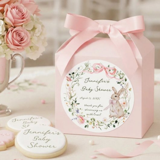 かわいい絵本うさぎワイルドフラワーリングベビーシャワー ラウンドシール